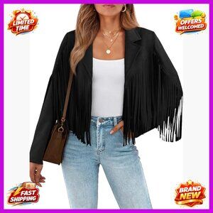 Faux Suede Cropped Fringe Jacket Western Biker Moto Style